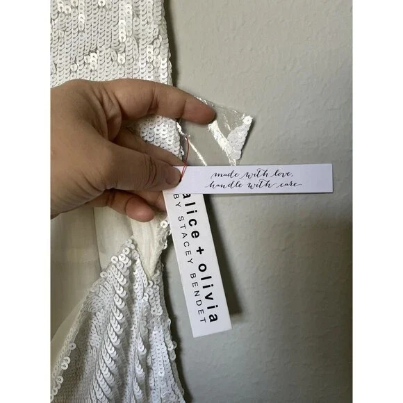 NEW Alice + Olivia Valli Cut Out Cami Maxi Dress White Sequins Size 6 Wedding - Picture 10 of 12